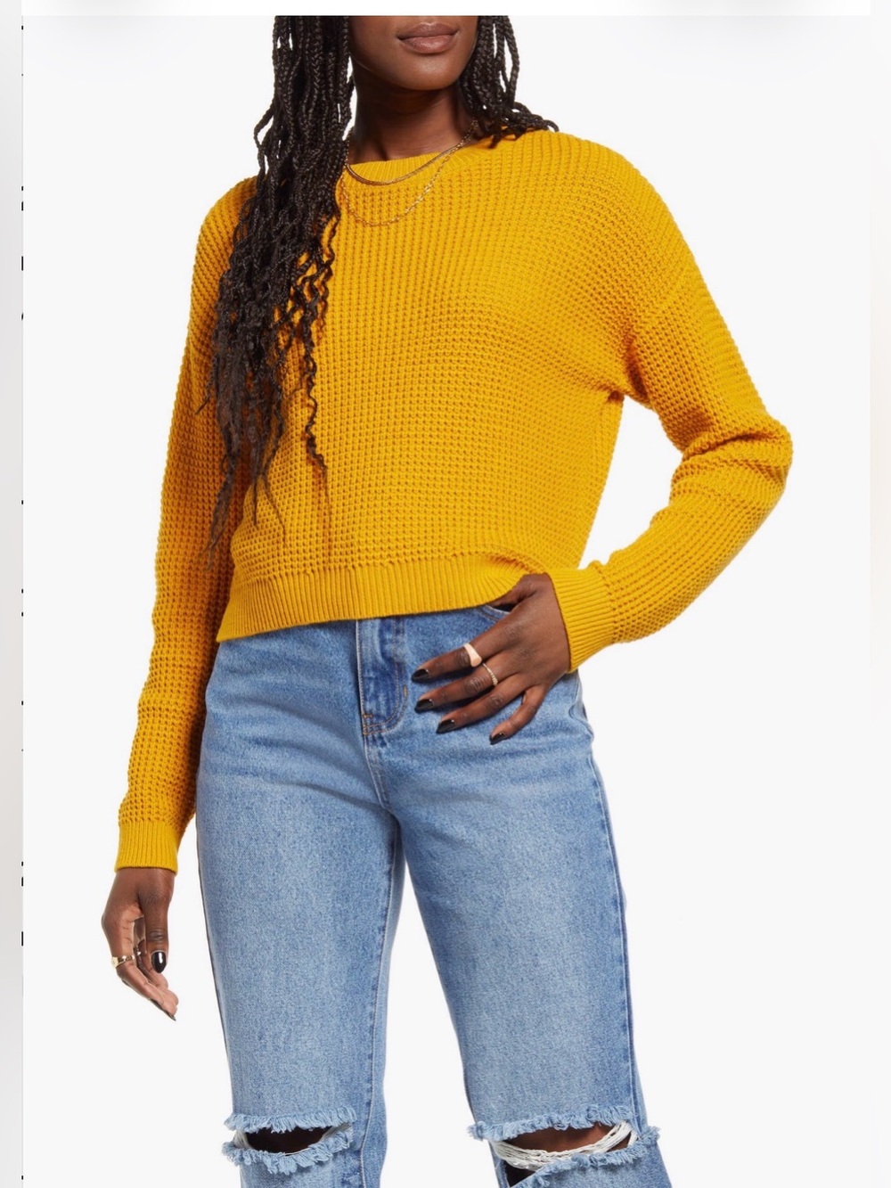 bp Mustard Yellow Waffle Knit Crewneck Sweater